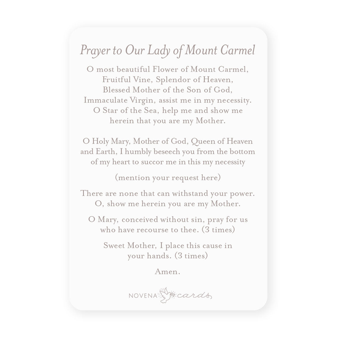 Our Lady of Mount Carmel Prayer Card – Novena Cards