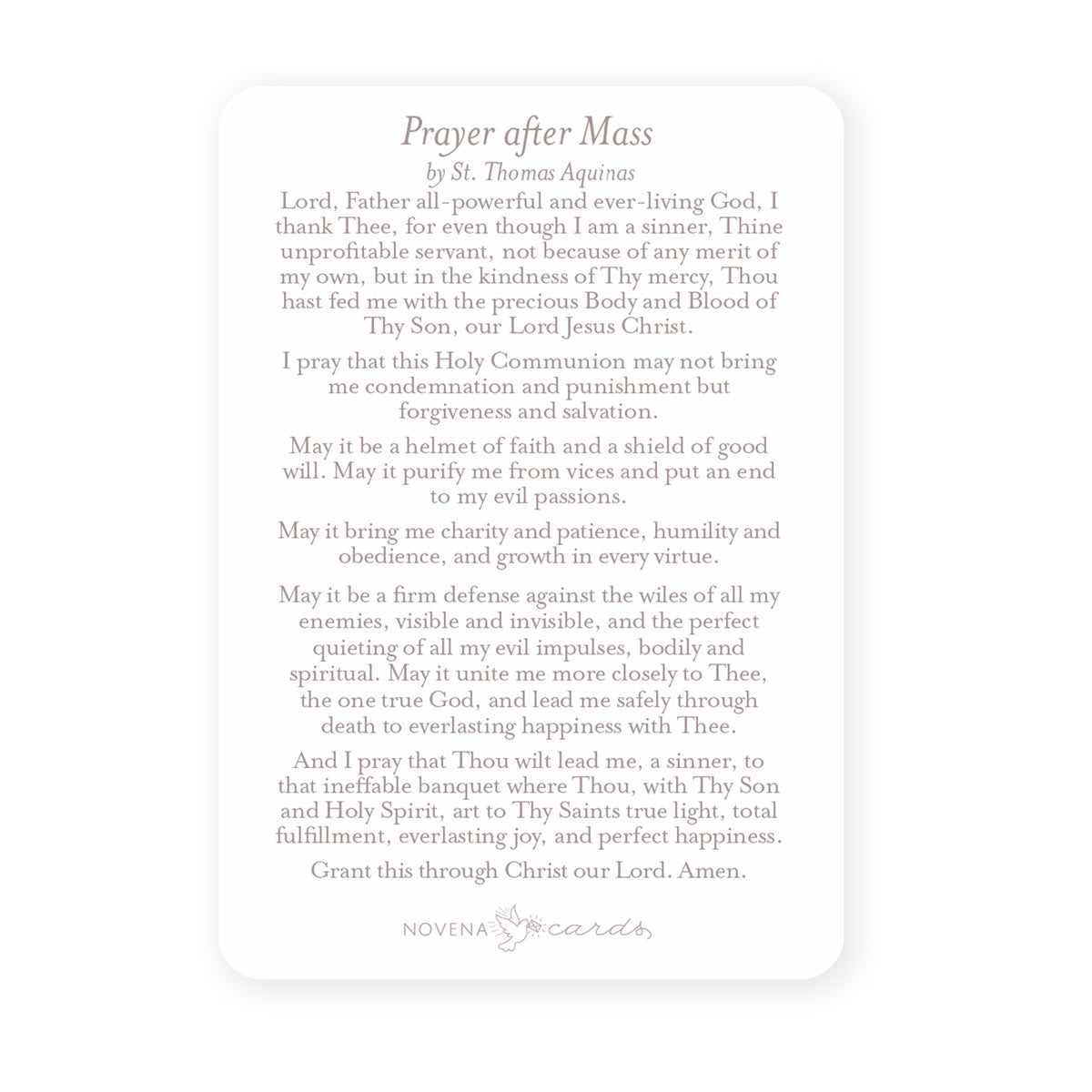 Prayer After Mass Prayer Card | White – Novena Cards